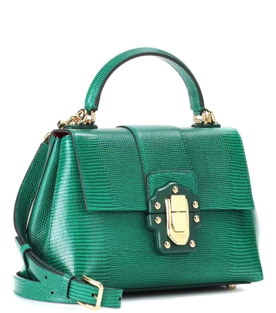 Shop Dolce & Gabbana Lucia Small Embossed Leather Shoulder Bag In Green