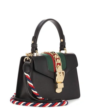 Shop Gucci Sylvie Mini Leather Shoulder Bag In Black