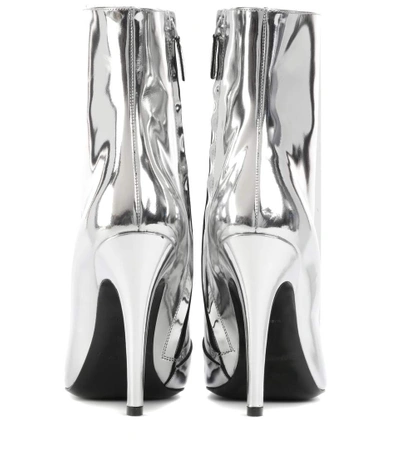 Shop Balenciaga Slash Heel Leather Ankle Boots In Silver