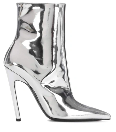 Shop Balenciaga Slash Heel Leather Ankle Boots In Silver