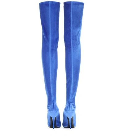 Shop Balenciaga Knife Velvet Over-the-knee Boots In Blue