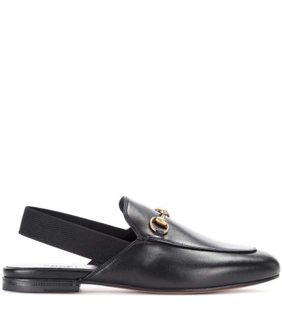 Shop Gucci Princetown Leather Sling-back Slippers In Eero