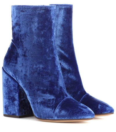 Dries Van Noten Velvet Ankle Boots In Blue