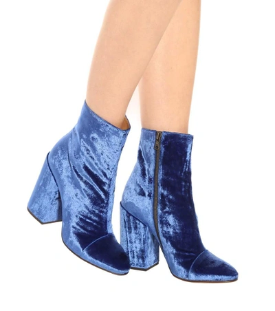 Shop Dries Van Noten Velvet Ankle Boots In Blue