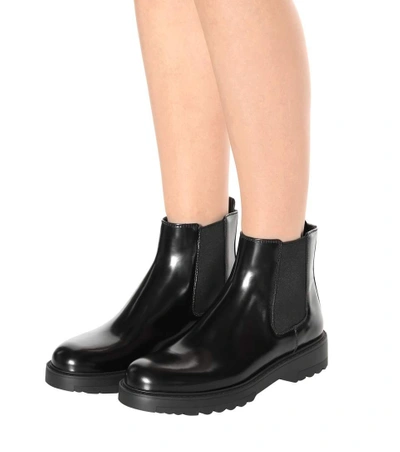 Shop Prada Leather Ankle Boots In Black