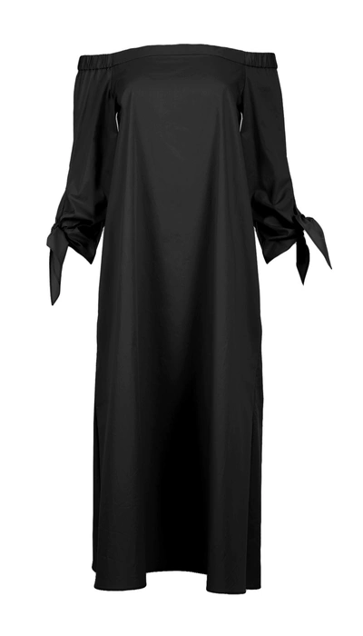 Tibi Satin Poplin Off-the-shoulder Midi Dress In Black