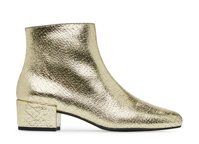 Freda Salvador True Mid Heel Boot - Gold Croc Embossed Calf