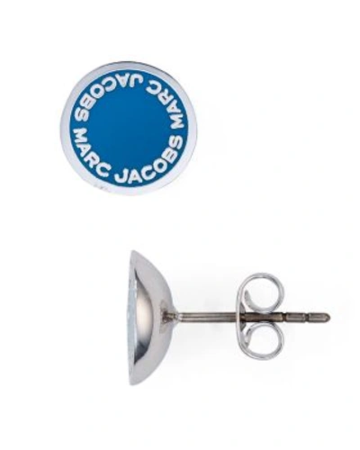 Marc Jacobs Enamel Logo Disc Stud Earrings In Silver/blue