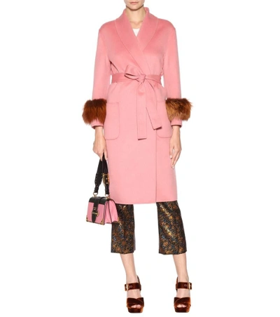 Shop Prada Wool, Angora And Cashgora Fur-trimmed Coat In Pink