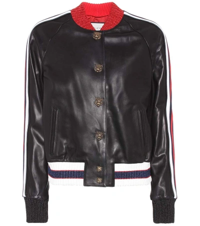 Gucci Embroidered Leather Bomber, Black