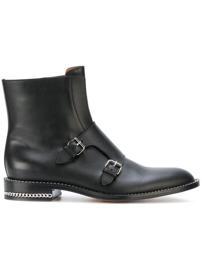 Givenchy Black Monk Strap Leather Ankle Boots