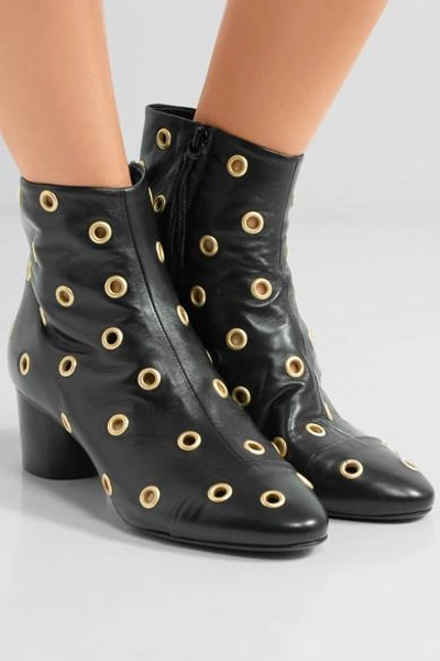 Shop Isabel Marant Danay Eyelet-embellished Leather Ankle Boots In Black