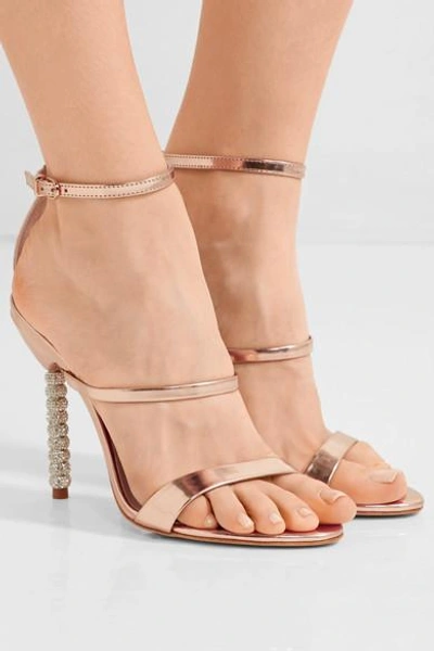 Shop Sophia Webster Rosalind Crystal-embellished Metallic Leather Sandals