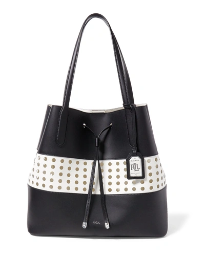 Ralph Lauren Perforated Leather Diana Tote In Black/eggshell