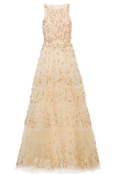Oscar De La Renta Tiered Embellished Tulle Gown