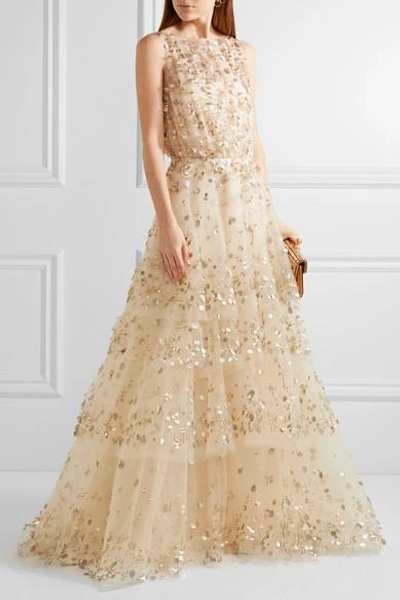 Shop Oscar De La Renta Tiered Embellished Tulle Gown