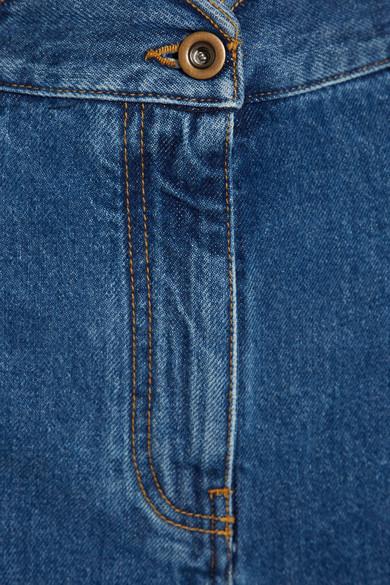 Valentino Scalloped Waist Cotton Denim Shorts In Blue | ModeSens