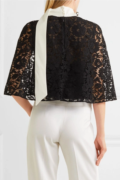 Shop Valentino Cape-effect Crepe-trimmed Corded Lace Top In Black
