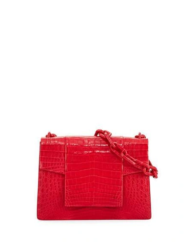 Nancy Gonzalez Crocodile Medium Flap Shoulder Bag, Red Matte In Black Matte