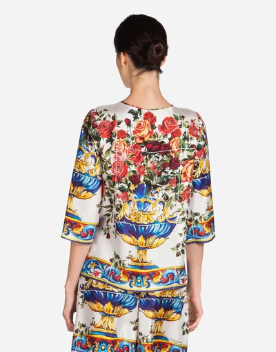 Shop Dolce & Gabbana Printed Silk Top In 多色