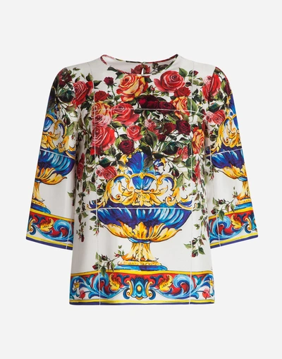 Shop Dolce & Gabbana Printed Silk Top In 多色