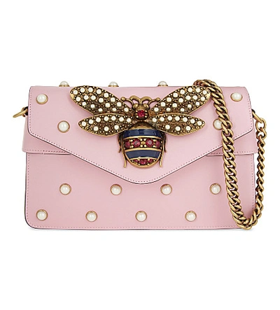 Shop Gucci Broadway Bee Shoulder Bag In Sugar Pink