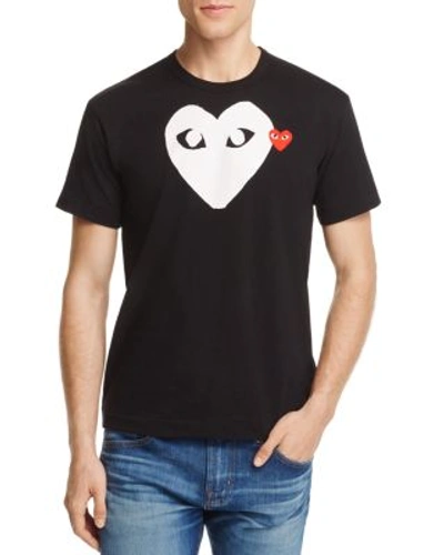 Shop Comme Des Garçons Play Double Heart Logo Graphic Tee In Black