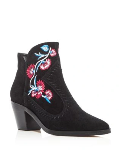Shop Rebecca Minkoff Lulu Embroidered Mid Heel Booties In Black