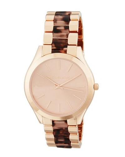 Michael Michael Kors 42mm Round Bracelet Watch W/ Horn Band In Pink