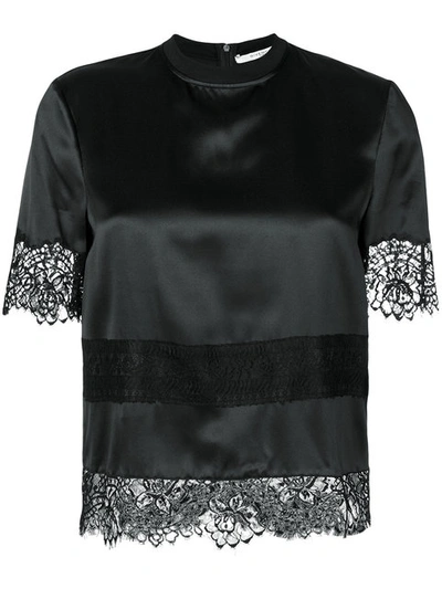 Givenchy Lace Trimmed Silk T-shirt In Nero