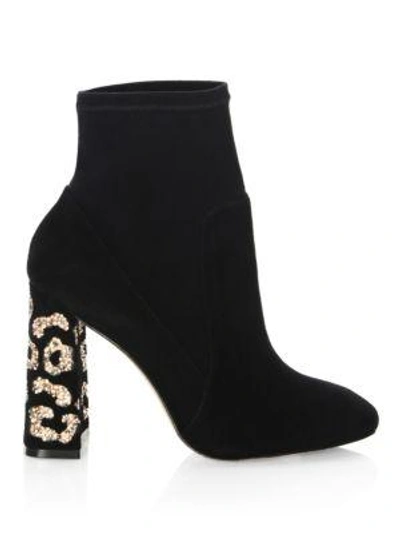 Shop Sophia Webster Felicity Leopard Crystal & Suede Ankle Boots In Black