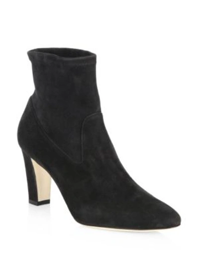 Manolo Blahnik Pascalow 70 Stretch Suede Booties In Black