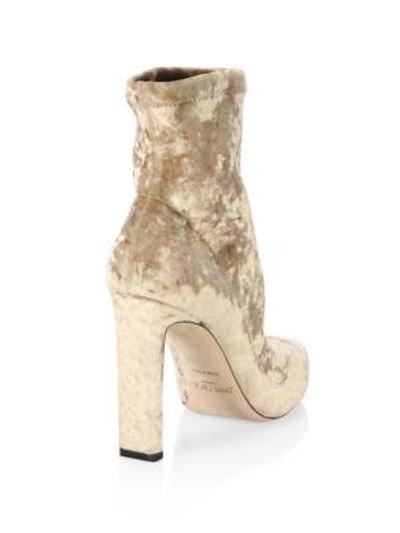 Shop Jimmy Choo Louella 85 Crushed Stretch Velvet Point Toe Booties In Blonde