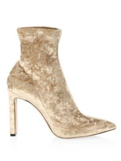 Shop Jimmy Choo Louella 85 Crushed Stretch Velvet Point Toe Booties In Blonde