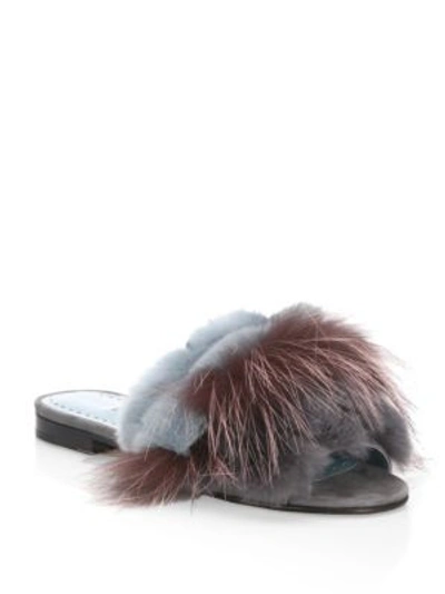 Shop Manolo Blahnik Pelosusrafo Fur & Suede Slides In Grey