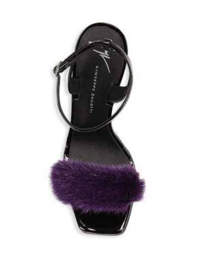 Shop Giuseppe Zanotti Garconne 105 Mink Fur & Patent Leather Sculpted Wedge Sandals In Black