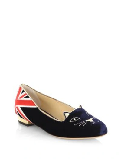 Shop Charlotte Olympia Great Britain Velvet Kitty Flats In Multicolor