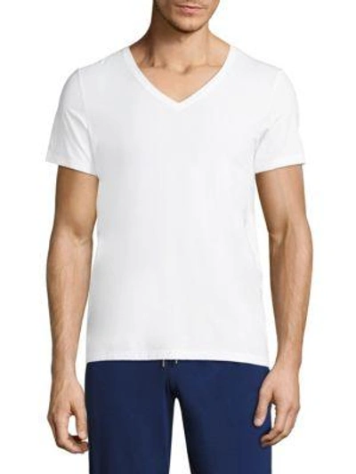 Shop Hanro Cotton Superior Short Sleeve V-neck Tee In White