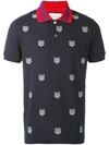 Gucci T-shirt Cotton Piqu&eacute; With Tiger Pattern And Maxi Ribbed Collar In Blue