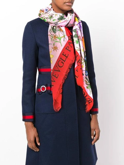 Shop Gucci Flora Snake Print Shawl In Pink