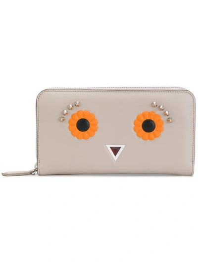 Fendi Embellished Zip-around Wallet - Neutrals