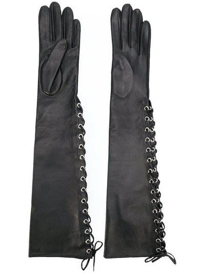 Shop Manokhi Long Lace-up Gloves In Black