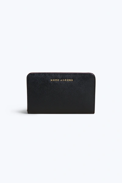 Marc Jacobs Saffiano Bicolor Compact Wallet In Black / Mink