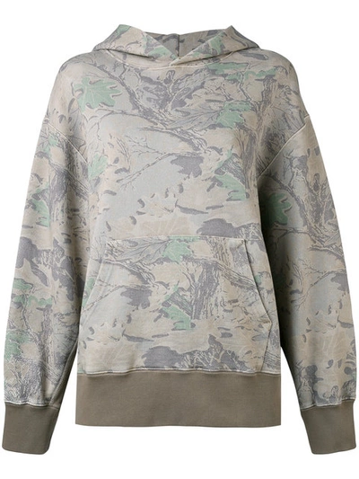 Yeezy Season 4 Leaf-print Cotton-jersey Hoody In Grey