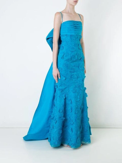 Shop Bambah Fish Tail Floral Embroidered Evening Dress In Blue