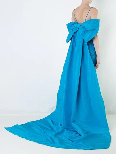 Bambah Fish Tail Floral Embroidered Evening Dress In Blue