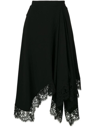 Shop Givenchy Lace Trim Asymmetric Skirt