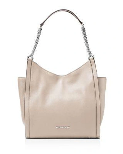 Michael Michael Kors Newbury Chain Medium Leather Shoulder Tote In Cement Gray/silver