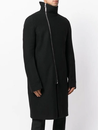 Shop Rick Owens Off-center Zip Fastening Coat In Black