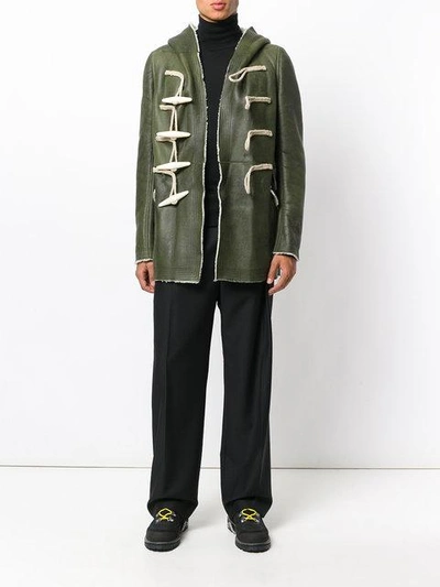 Shop Rick Owens Toggle Hooded Coat In Green